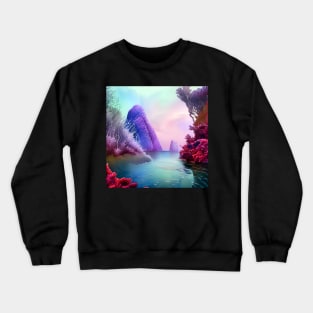 Magical Landscape Painting featuring Sea and Purple Plants, Scenery Nature Crewneck Sweatshirt